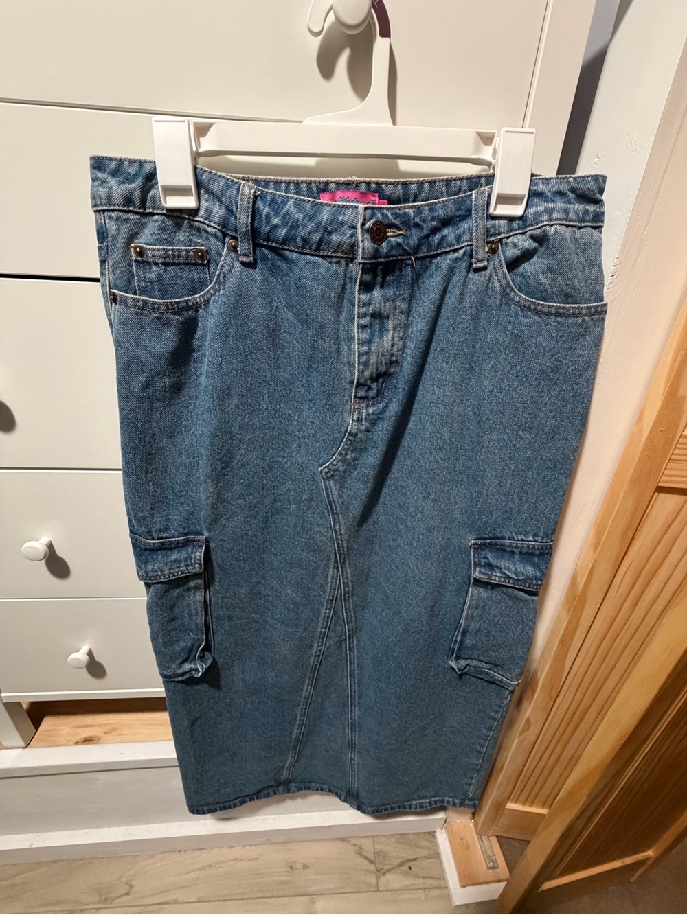 Edikted Vintage Denim Cargo Midi Skirt